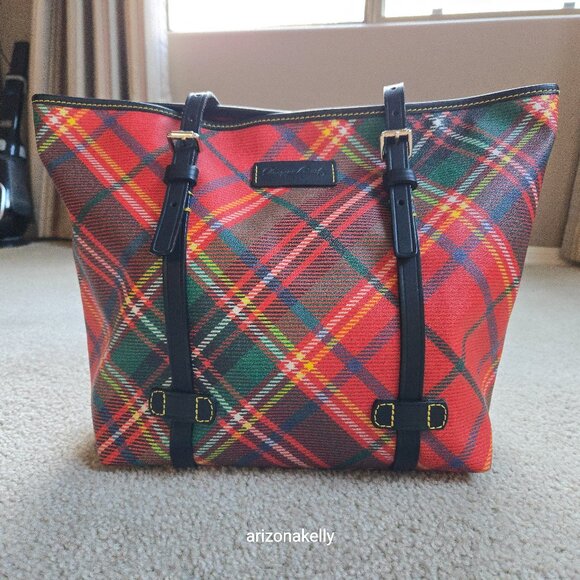 UNUSED Dooney & Bourke Plaid Leather Tote Bag Shopper With Dustbag - Picture 1 of 16